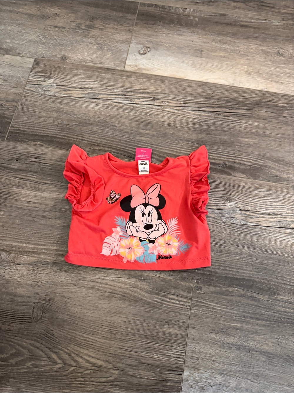 Disney Coral Minnie Mouse Ruffle Sleeve Tee